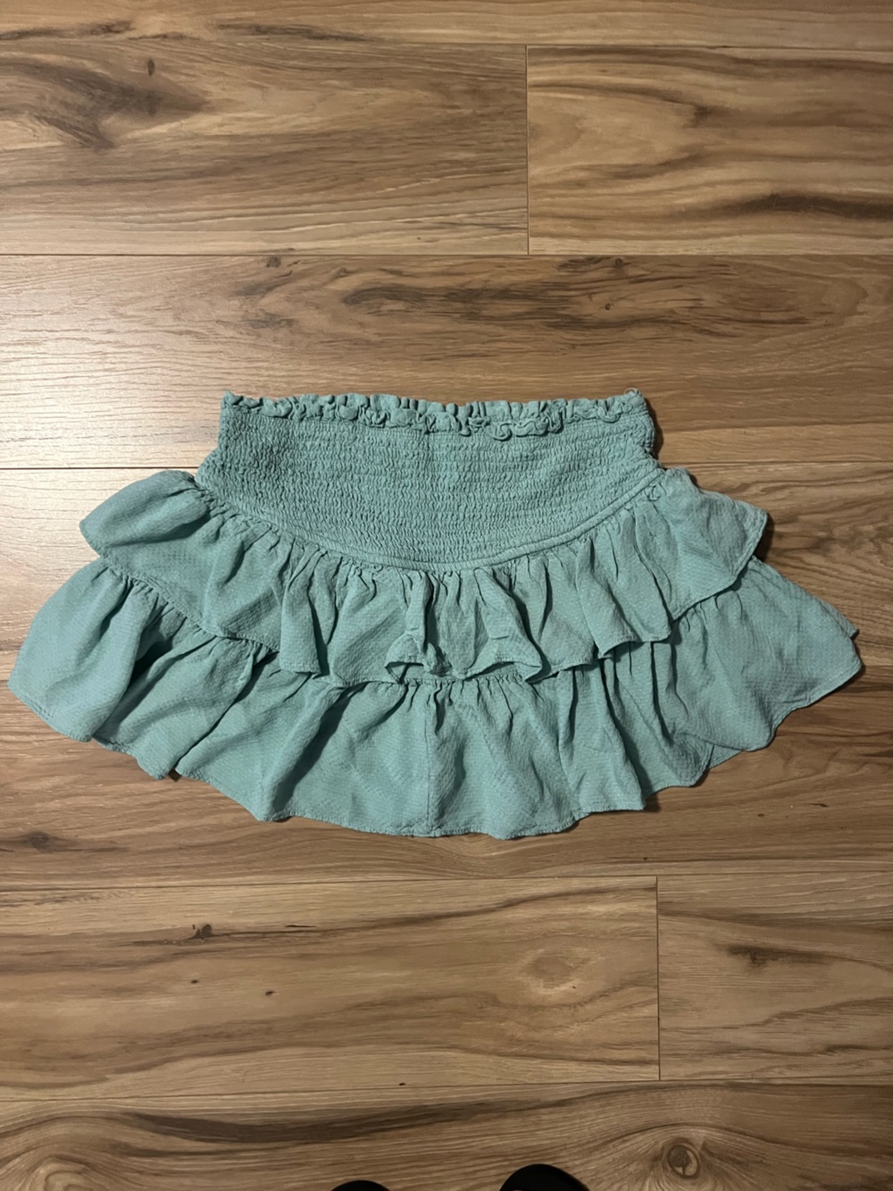 Mustard Seed Seafoam Green Smocked Ruffle Mini Skirt Small